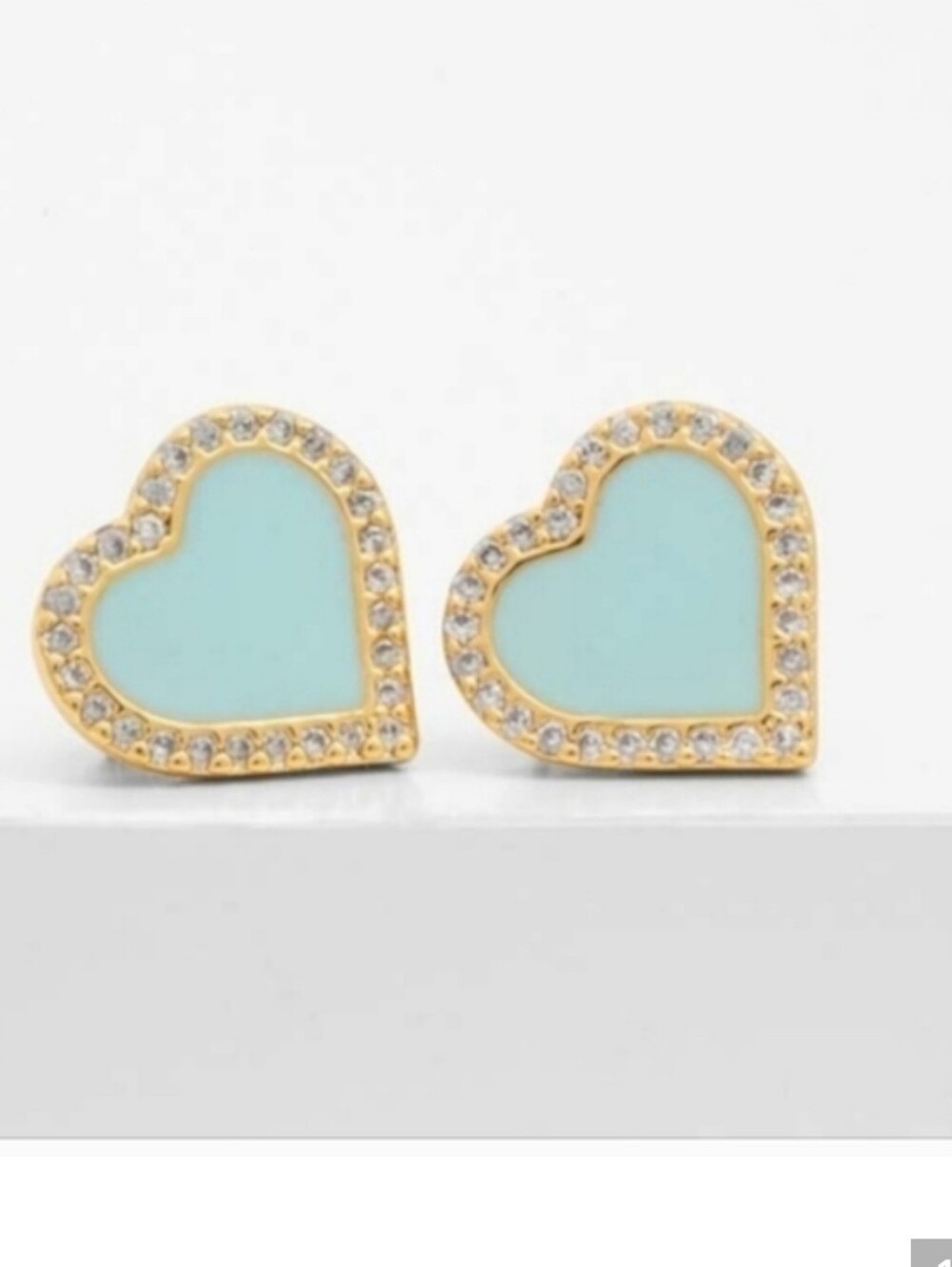 Kate Spade Tiffany Blue TakeHeart Pavé gold tone Heart StudEarrings blue NEW